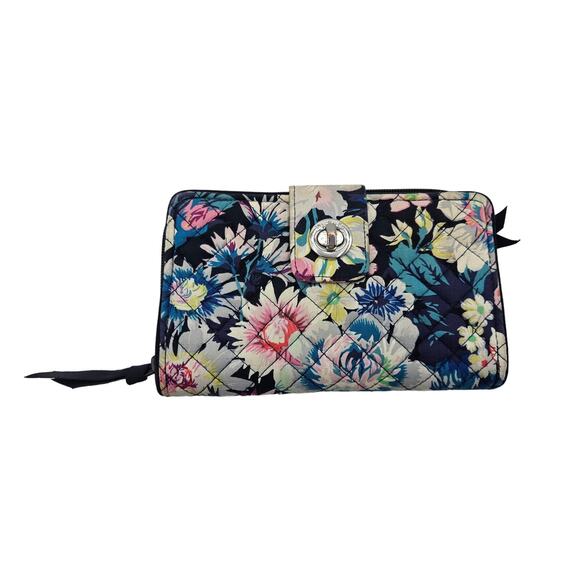 Vera Bradley‎ RFID Turnlock Wallet Womens Floral Blue Pink White - Picture 1 of 8
